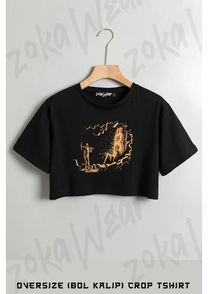 Bitcoin Inşa Baskılı Oversize Crop T-Shirt