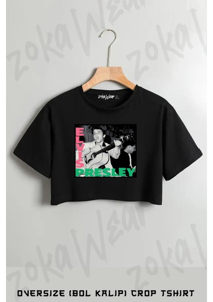 Elvis Presley V2 Baskılı Oversize Crop T-Shirt