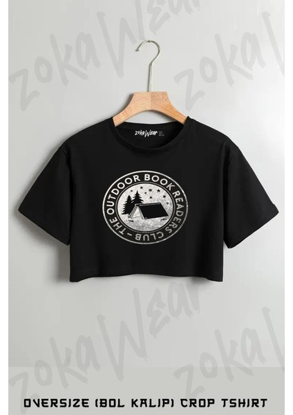 Outdoor Book Readers Club Baskılı Oversize Crop T-Shirt