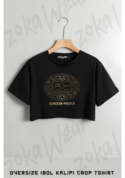 Dungeon Master Gold Baskılı Oversize Crop T-Shirt
