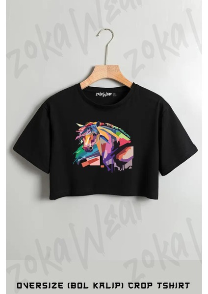 At V3 Baskılı Oversize Crop T-Shirt