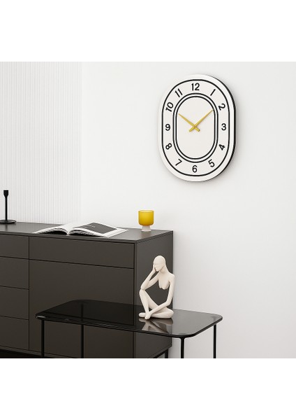 50CM x 40 cm Büyük Dikey Elips Tasarım Siyah Beyaz Modern Ahşap Duvar Saati Dekor