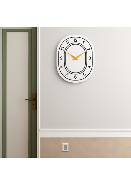 50CM x 40 cm Büyük Dikey Elips Tasarım Siyah Beyaz Modern Ahşap Duvar Saati Dekor fiyatları