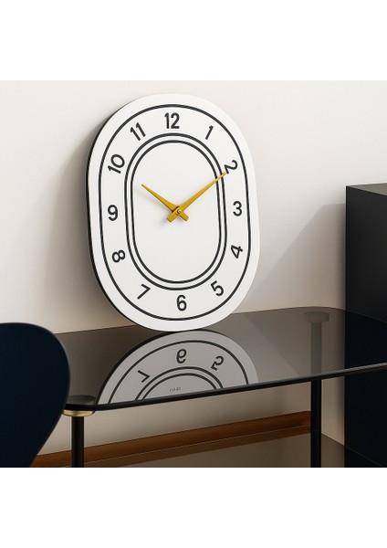 50CM x 40 cm Büyük Dikey Elips Tasarım Siyah Beyaz Modern Ahşap Duvar Saati Dekor modelleri