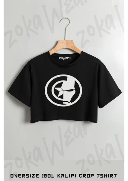 Captaın Amerıca Vs Iron Man Baskılı Oversize Crop T-Shirt