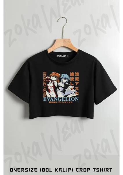 Evangelion Neon Genesis Baskılı Oversize Crop T-Shirt
