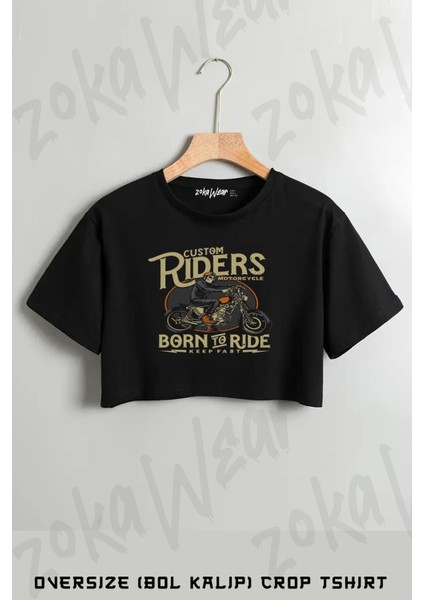 Born To Die Motor Baskılı Oversize Crop T-Shirt