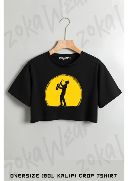 Jazz Sanatçısı Baskılı Oversize Crop T-Shirt