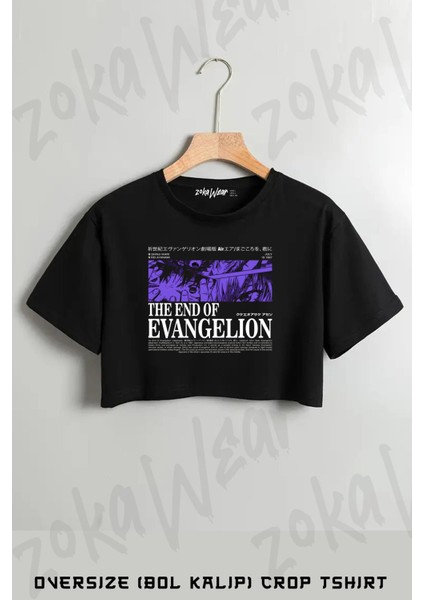 The End Of Evangelion Baskılı Oversize Crop T-Shirt