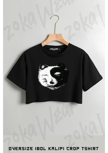 Kurt Yin Yang Baskılı Oversize Crop T-Shirt