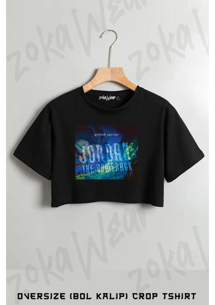 Prefab Sprout Jordan Baskılı Oversize Crop T-Shirt