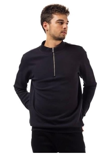 Yarım Fermuar Pike Kumaş Sweatshirt Sıyah fiyatları