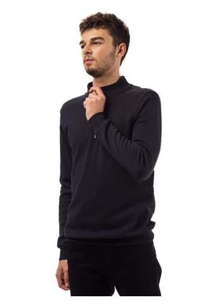 Yarım Fermuar Pike Kumaş Sweatshirt Sıyah modelleri