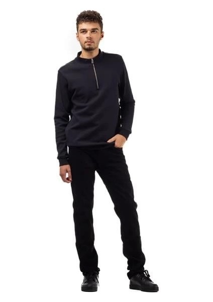 Yarım Fermuar Pike Kumaş Sweatshirt Sıyah fırsatları