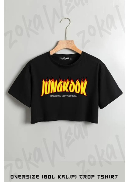 Thrasher K Pop Jungkook Bts Baskılı Oversize Crop T-Shirt