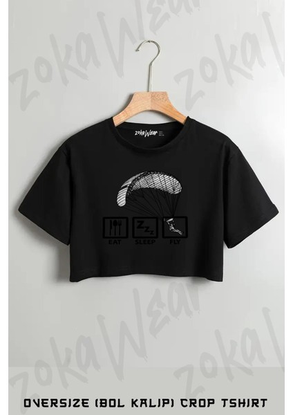 Yamaç Paraşütü 5 Baskılı Oversize Crop T-Shirt