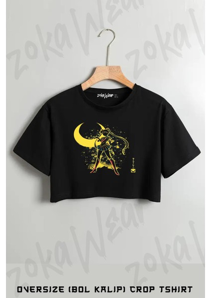 Sailor Moon 2 Baskılı Oversize Crop T-Shirt