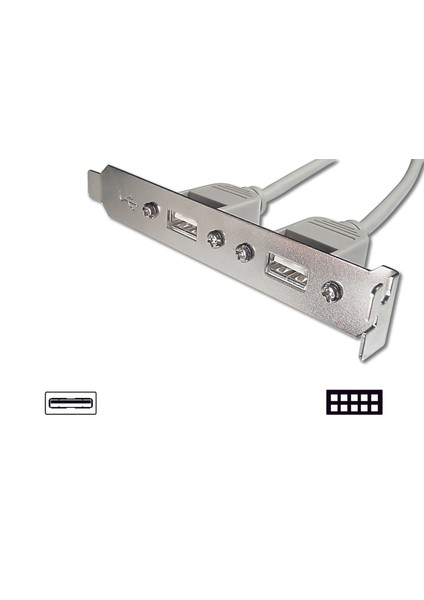 Anakarttaki USB 2.0 Portları (Internal) Slot BRACKET&#039;E (External) Taşıyan Kablo, 2 x USB A Dişi &lt;-&gt; 2 x 5 Pin Idc Dişi, 0.25 Metre, Awg 28