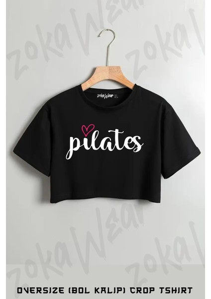 Pilates Yazı Baskılı Oversize Crop T-Shirt