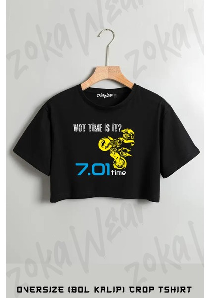 Wot Time Is It 701 Time Baskılı Oversize Crop T-Shirt