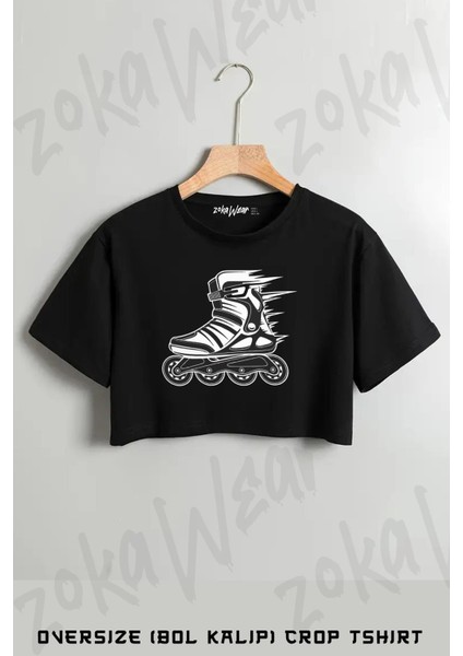 Paten V4 Baskılı Oversize Crop T-Shirt