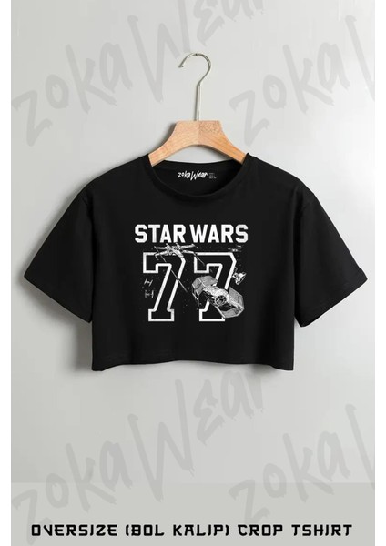 Star Wars 77 Athletic Print Baskılı Oversize Crop T-Shirt