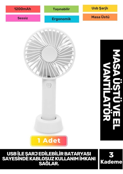 3 Kademeli Ultra Sessiz Hafif Kablosuz 1200MAH Pervaneli Taşınabilir USB Şarj Masa El Fan Vantilatör