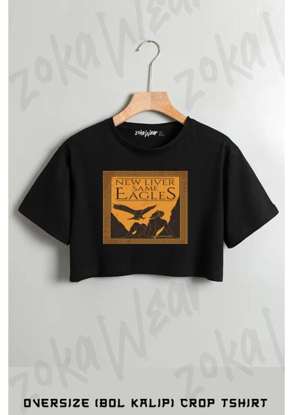 Mısır Kartal Antik Baskılı Oversize Crop T-Shirt