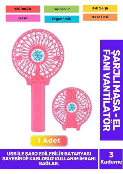 Ultra Sessiz 3 Kademeli Hafif Kablosuz 1200MAH Pervaneli Taşınabilir USB Şarjlmasa El Fan Vantilatör