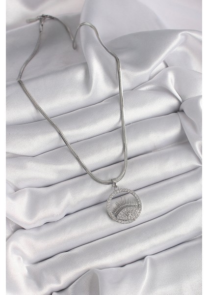 316L Çelik Gümüş Renk Italyan Zincir Zirkon Taşlı Göz Model Kadın Kolye fiyatları