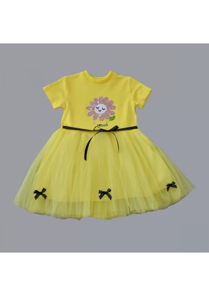 1-2-3 Yaş Payet Yapraklı Çiçek Nakışlı Astarlı Kız Bebek Tütü Elbisesi Sarı fiyatları