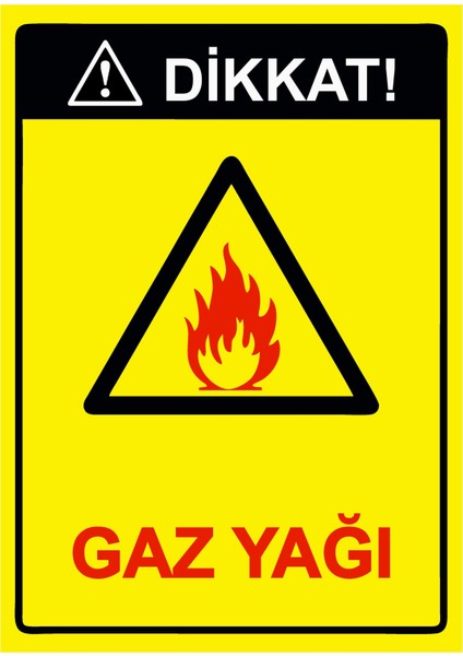 Dikkat! Gaz Yağı Uyarı Levhası Etiket 25X35 cm