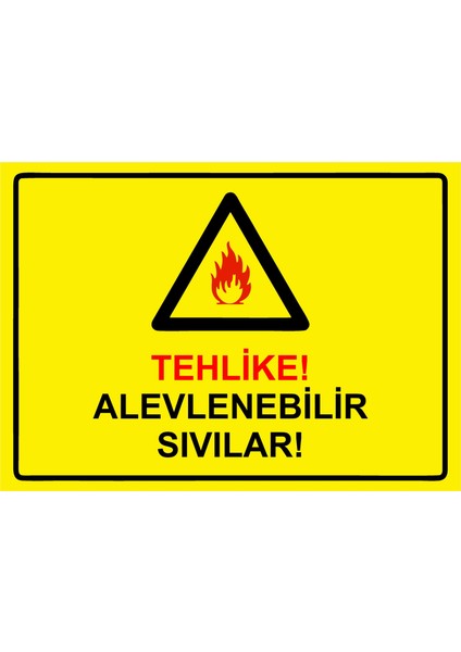 Tehlike! Alevlenebilir Sıvılar! Uyarı Levhası Etiket 25X35 cm
