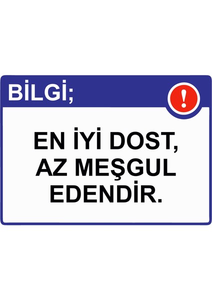 Bilgi; En Iyi Dost, Az Meşgul Edendir. Uyarı Levhası Etiket 25X35 cm