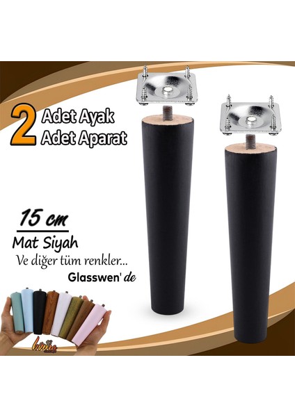 2 Adet Ahşap Ayak 15 cm Siyah M8 Civatalı Bağlantı Aparatlı Dolap Mobilya Koltuk Kanepe Destek Ayağı Ayakları