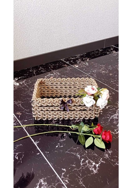 Hasır Örgü Dekoratif Düzenleyici Mini Sepet Organizer-Peçetelik