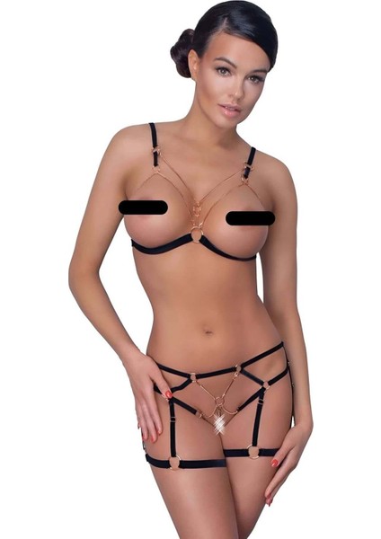 Elastik ve Zincir Detaylı Sek Si Jartiyer Takım Kırmızı L/xl