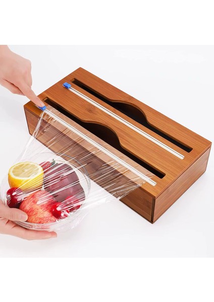 Akasya Ağacı Asılabilir Streç Film ve Alüminyum Folyo Kesici, Mutfaklarda Pratik ve Şık Çözüm Sunan, Duvara Monte Edilebilir Streçlik ve Folyoluk Aleti, Dayanıklı (2 Gözlü)