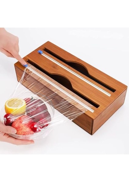 Akasya Ağacı Asılabilir Streç Film ve Alüminyum Folyo Kesici, Mutfaklarda Pratik ve Şık Çözüm Sunan, Duvara Monte Edilebilir Streçlik ve Folyoluk Aleti, Dayanıklı (2 Gözlü) modelleri