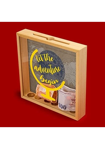 The Adventure Begin Tasarımlı Ahşap Kumbara