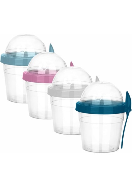 4'lü Paket 17 Oz Hareket Halinde Küçük Kahvaltı Yoğurt Parfe Bardakları, Kapaklı ve Kaşıklı Yeniden Kullanılabilir Plastik Kaplar, Gecelik Yulaf Tahıl Granola Yulaf Ezmesi ve Atıştırmalık