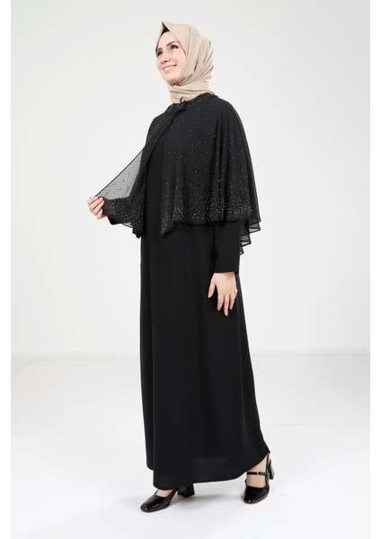 Pelerinli Siyah Elbise 9308 fırsatları
