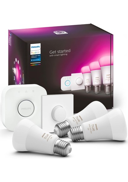 Hue Wca 9-75W Renkli Akıllı LED Ampul Başlangıç Seti, 3'lü, Akıllı Butonlu, E27, Bluetooth Özellikli