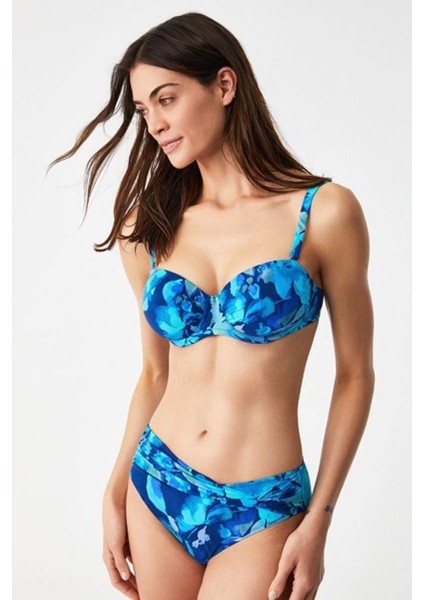 Çıkarılabilen Dolgulu Kaplı Telli Saks Desenli Blaun Kalın Kenarlı Straplez Bikini Takımı fiyatları