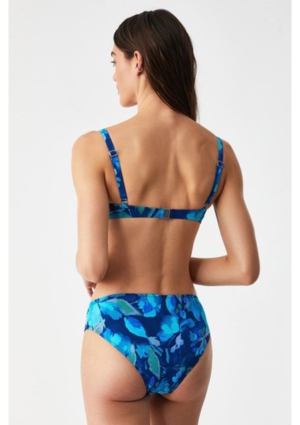 Çıkarılabilen Dolgulu Kaplı Telli Saks Desenli Blaun Kalın Kenarlı Straplez Bikini Takımı modelleri