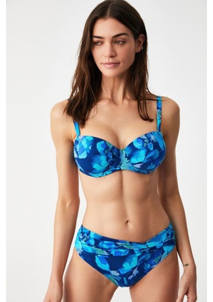 Çıkarılabilen Dolgulu Kaplı Telli Saks Desenli Blaun Kalın Kenarlı Straplez Bikini Takımı fırsatları