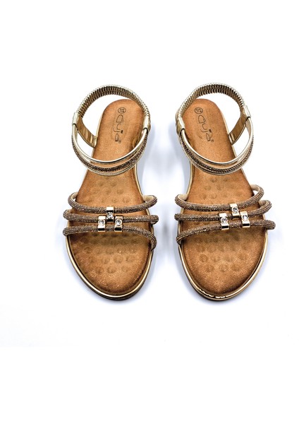 G25Y174 Lastikli Konfor Taban Taşlı Kadın Altın Renk Şık Sandalet fiyatları