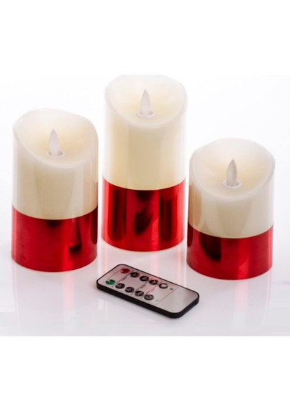 Home 3lü Kumandalı Kırmızı Ledli Mum Set 20