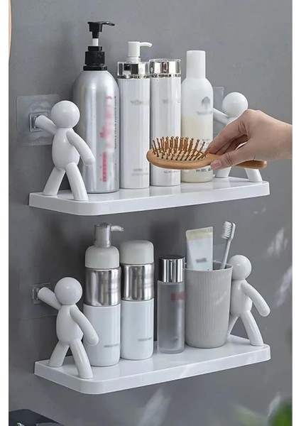 3 Lü Banyo Mutfak Organizer Şampuan Kozmetik Baharat Kavanoz Düzenleyici Yapışkanlı Raf Çöp Adam
