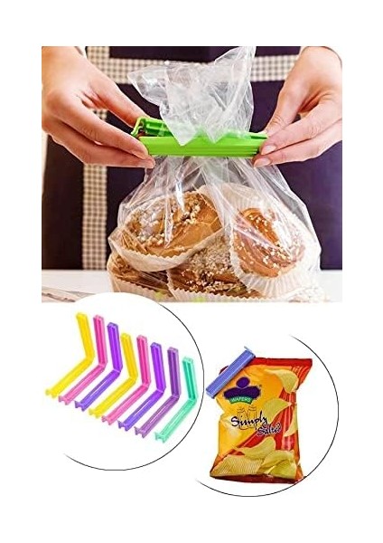 8'li Çok Renkli Pratik Poşet Klipsi, Paket, Ambalaj, Torba, Çanta Kapatıcı Plastik Kilidi, Mandalı (Karışık)